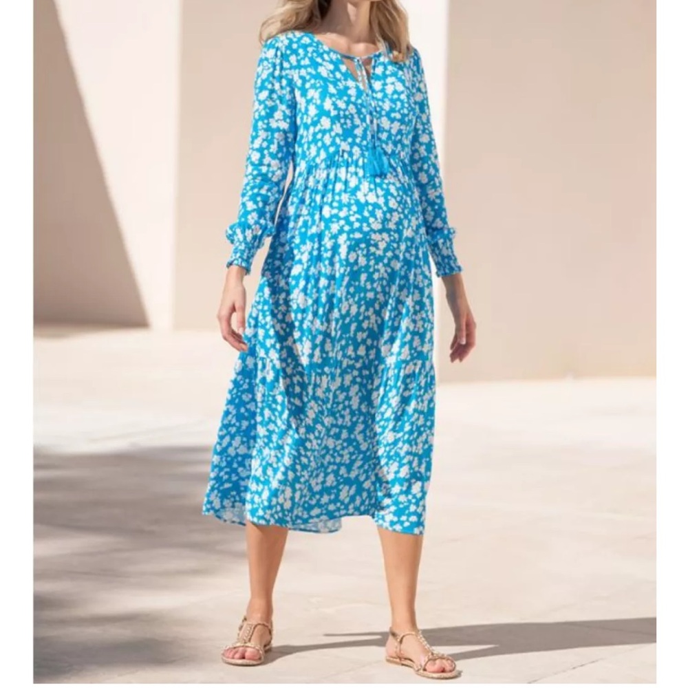 Seraphine Maternity Blue Floral Midi Dress Size 6